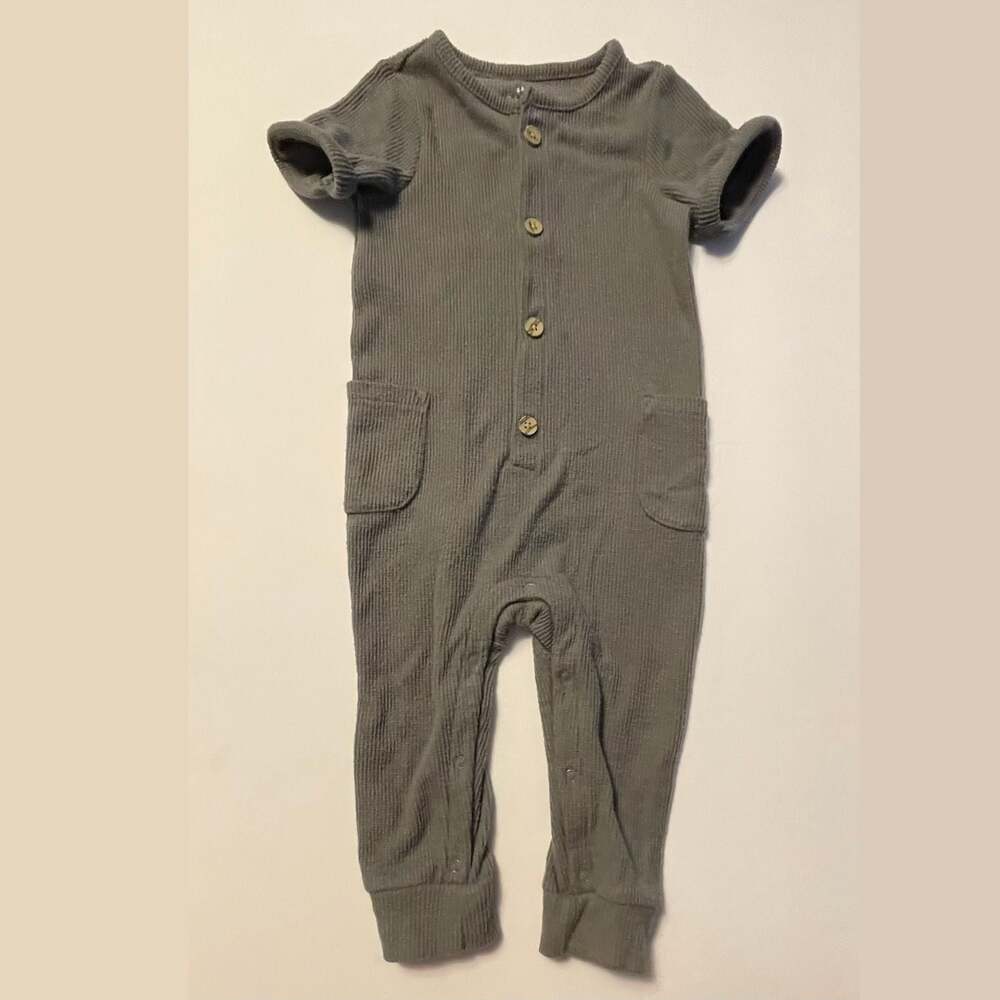 Cat & Jack Baby Grey Ribbed Short Sleeve Long Leg Jumpsuit Romper 12M
